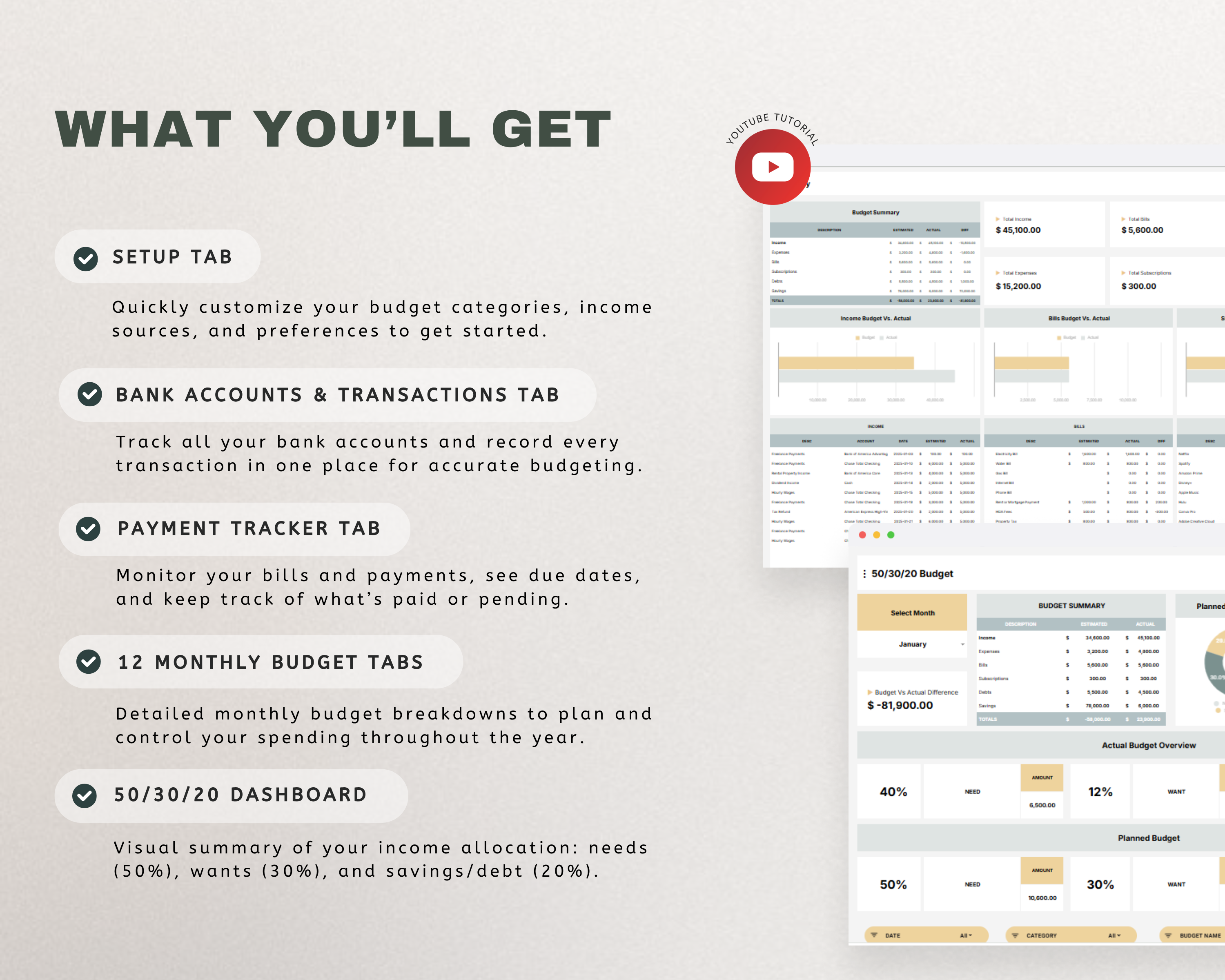 50/30/20 Budget Google Sheets Template