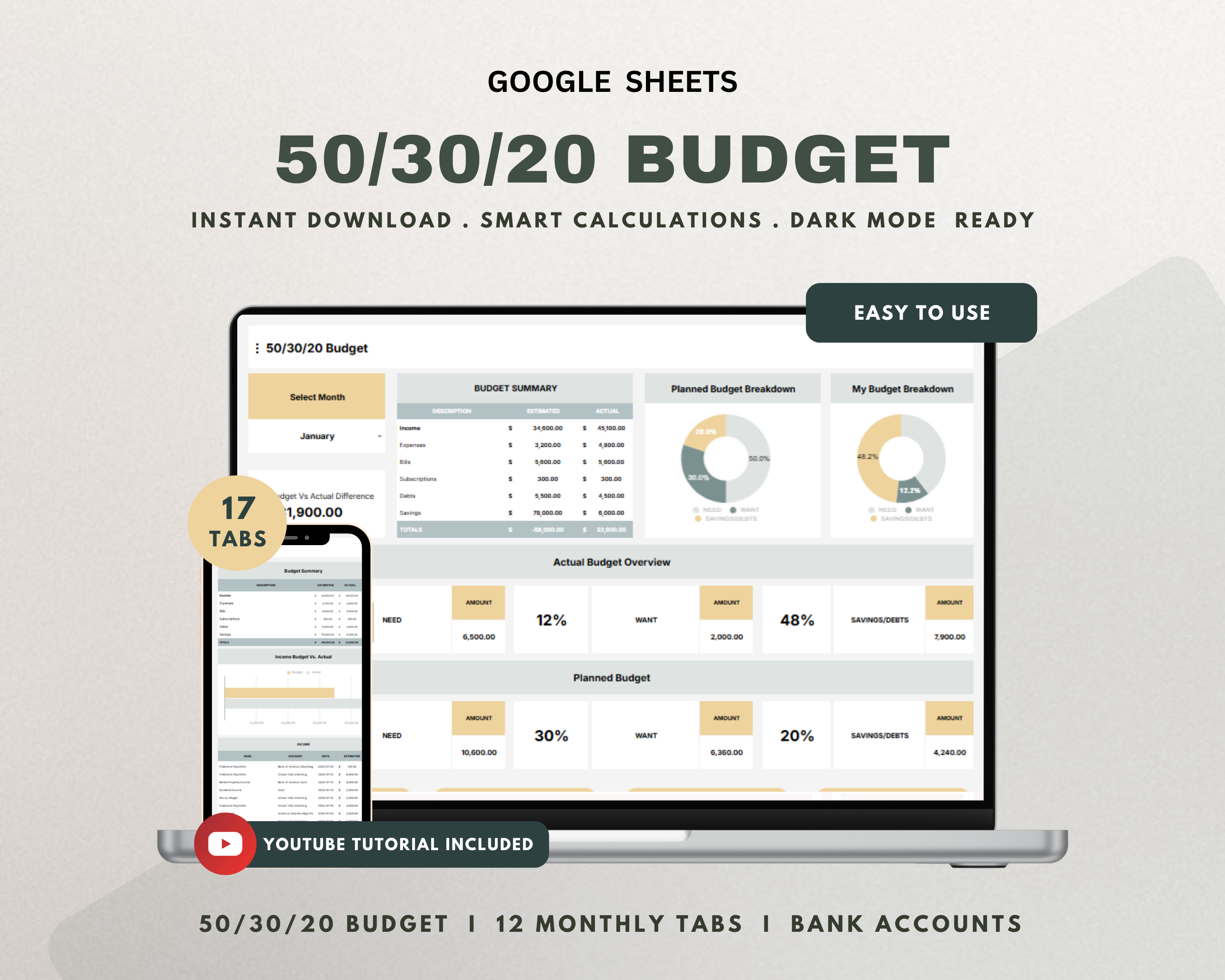 50/30/20 Budget Google Sheets Template