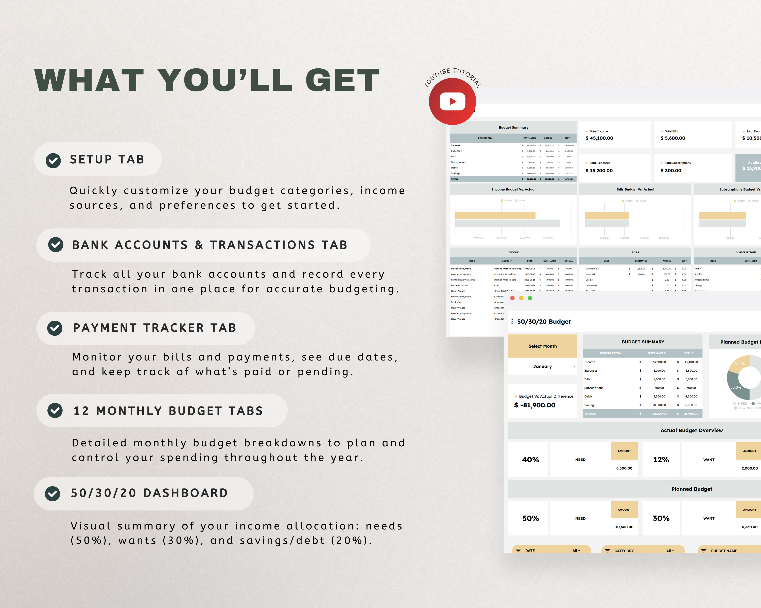 50/30/20 Budget Google Sheets Template