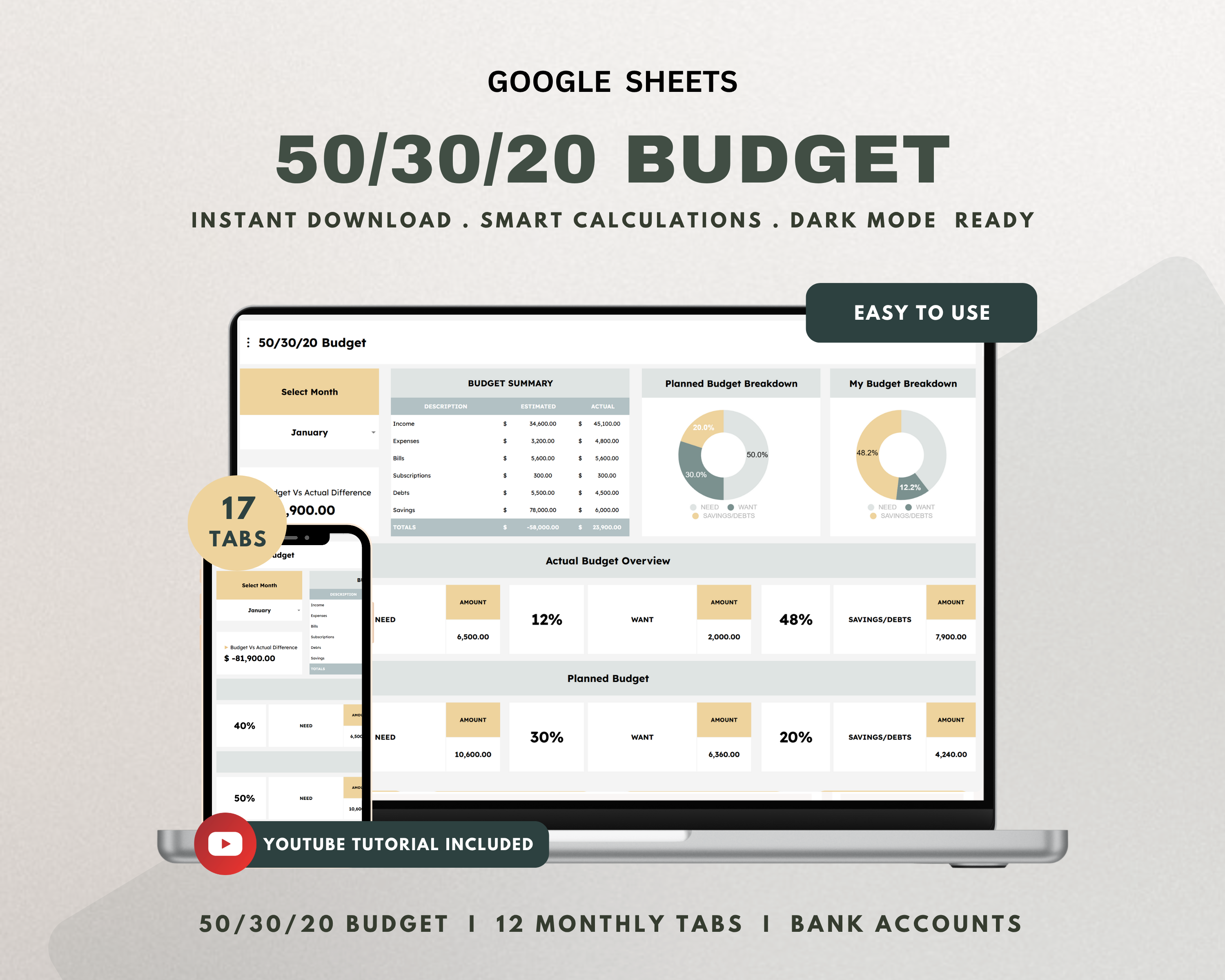 50/30/20 Budget Google Sheets Template