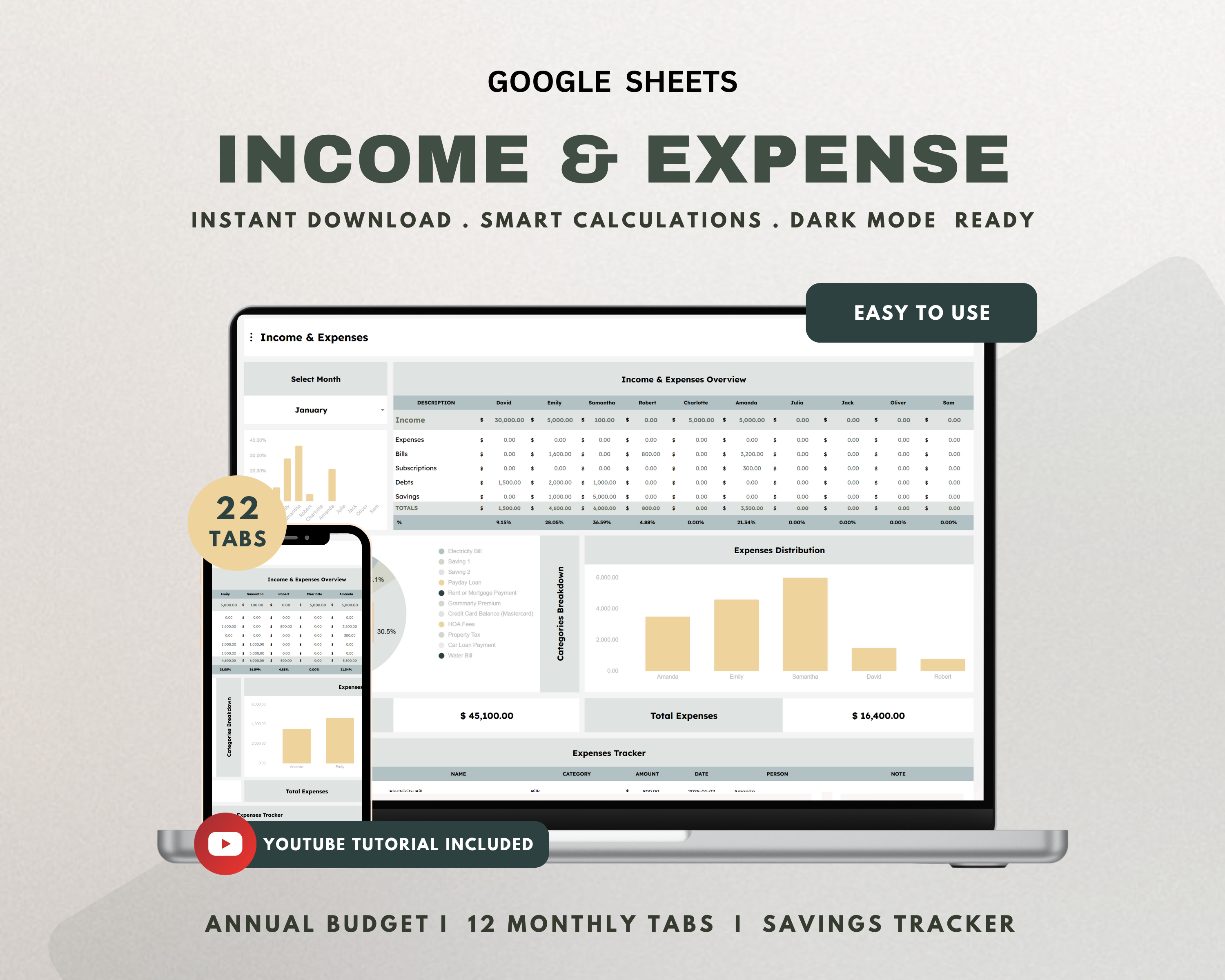 Income and Expense Tracker Google Sheets Template
