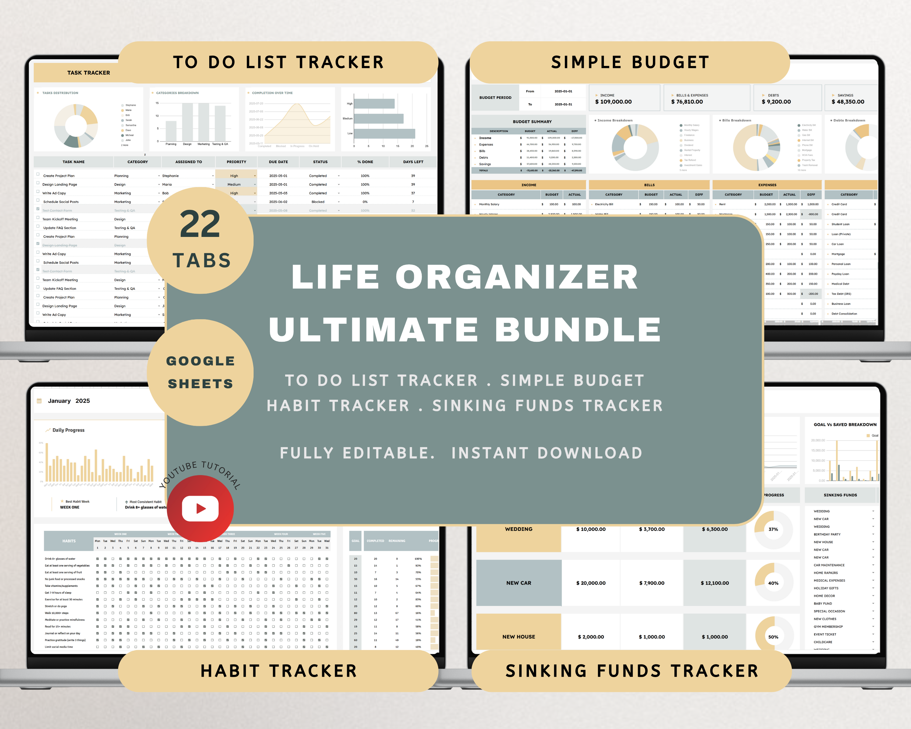 Ultimate Life Organizer Bundle Google Sheets Template