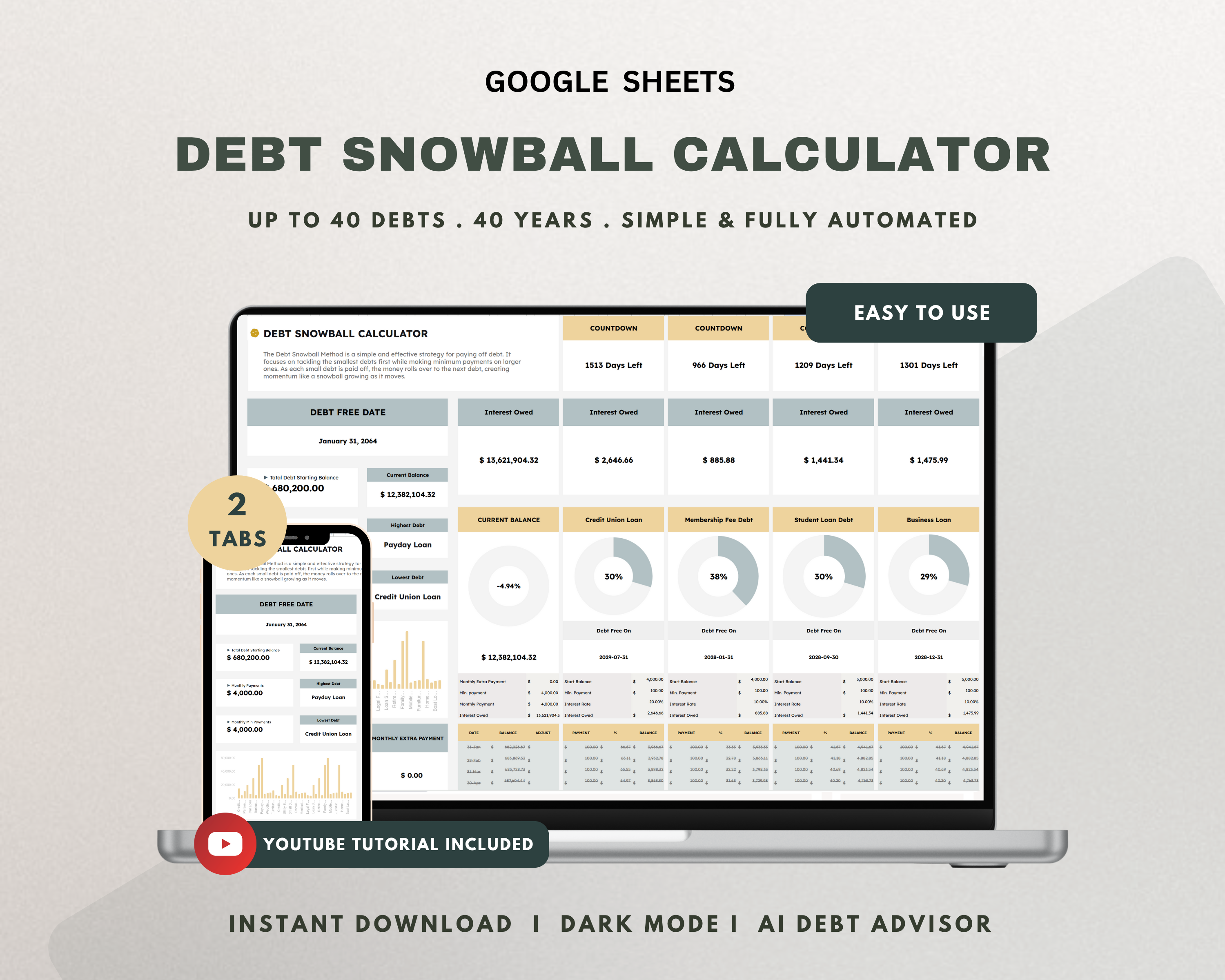 Debt Snowball Calculator Google Sheets Template