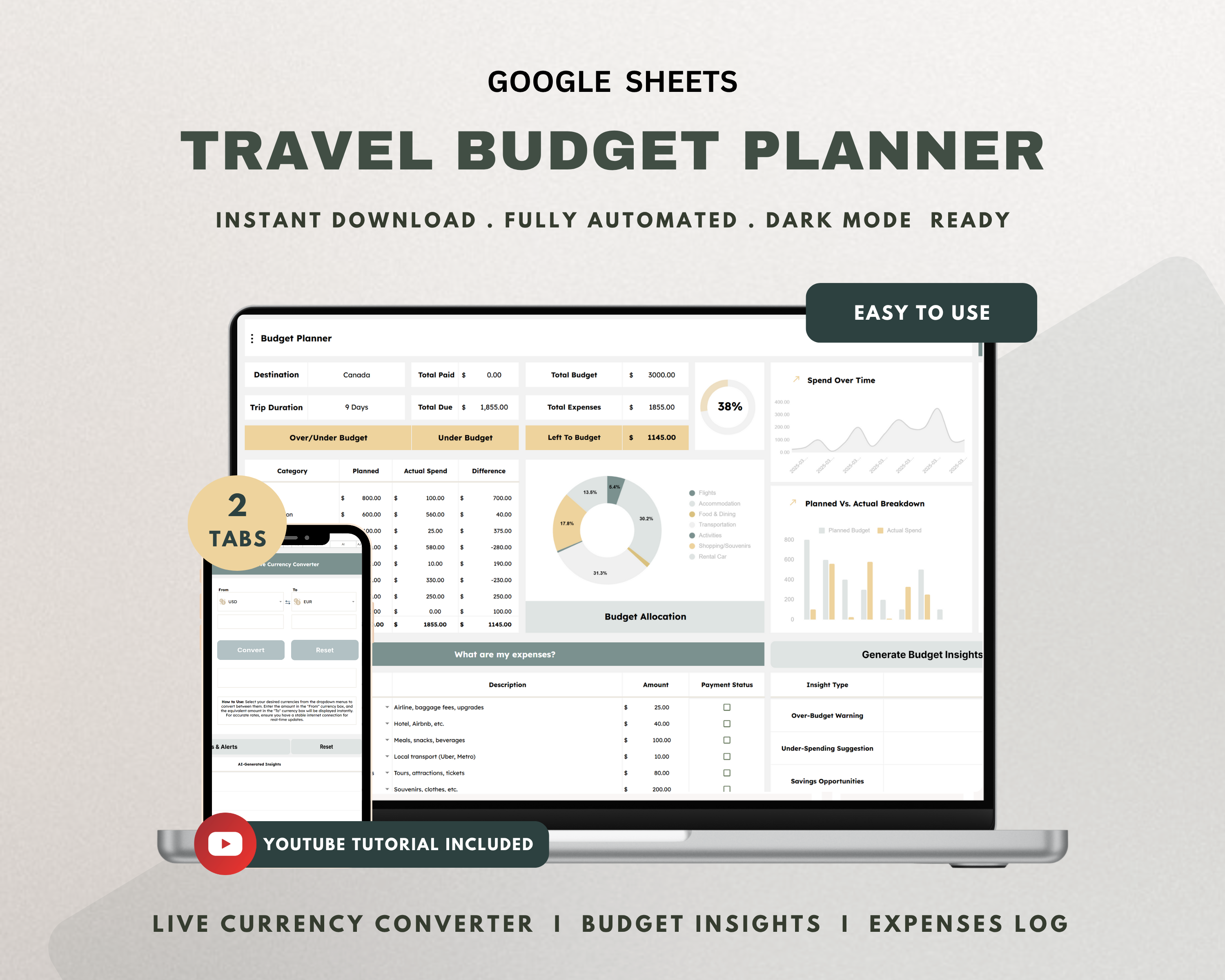 Travel Budget Planner Google Sheets Template
