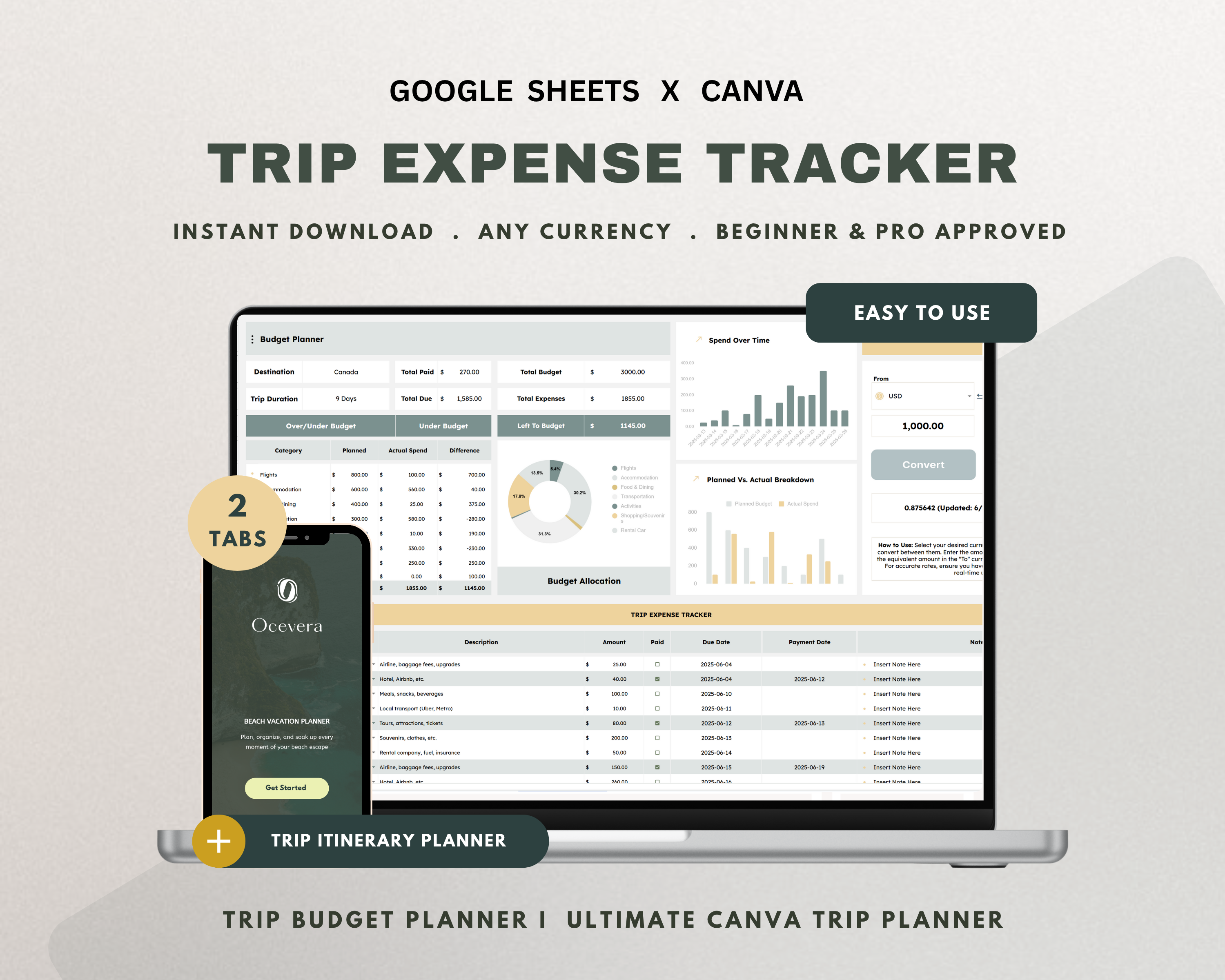 Trip Expense Tracker Google Sheets Template